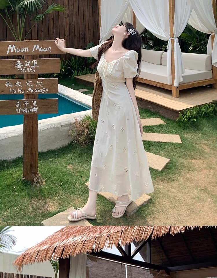 공주 롱 스커트 휴가 바람 지방 mm 레이스업 허리 수축 여성 드레스 여름 새로운 빅 사이즈 표지 고기 슬림해 보이는 A라인 스커트 상세 이미지 9
