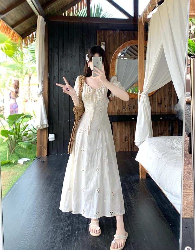 공주 롱 스커트 휴가 바람 지방 mm 레이스업 허리 수축 여성 드레스 여름 새로운 빅 사이즈 표지 고기 슬림해 보이는 A라인 스커트 상세 이미지 14