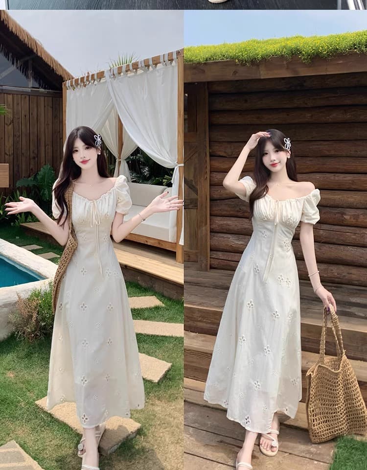 공주 롱 스커트 휴가 바람 지방 mm 레이스업 허리 수축 여성 드레스 여름 새로운 빅 사이즈 표지 고기 슬림해 보이는 A라인 스커트 상세 이미지 15