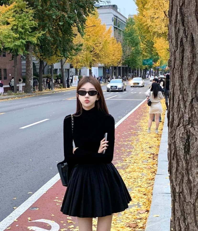 그는 벤 바람 검정색 한 마디 퍼프 여성 드레스 2025 가을 겨울철 고급 센스 품격 몸매 가꾸기 슬림해 보이는 짧은 치마 이미지 3