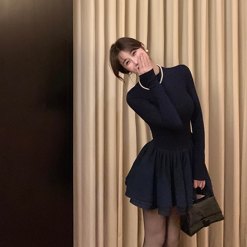 퍼프 공주 치마 검정색 드레스 복장 아이들 로드 중 가을 겨울 새로운 코트 인사이드 가져 가라. 꼬집기 허리 작은 검은 드레스 이미지 4