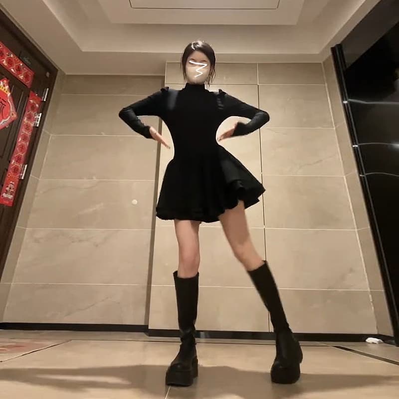 프랑스식 그는 벤 바람 검정색 긴팔 드레스 아이들 가을 겨울 새로운 인사이드 가져 가라. 만나는 퍼프 스커트 고급 센스 이미지 3