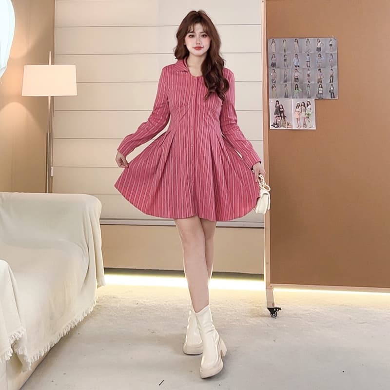 마이크로 지방 mm 올해 패션 스트라이프 드레스 2025 봄 프랑스식 작은 샤넬 스타일 셔츠 빅 사이즈 여성 의류 치마 이미지 2