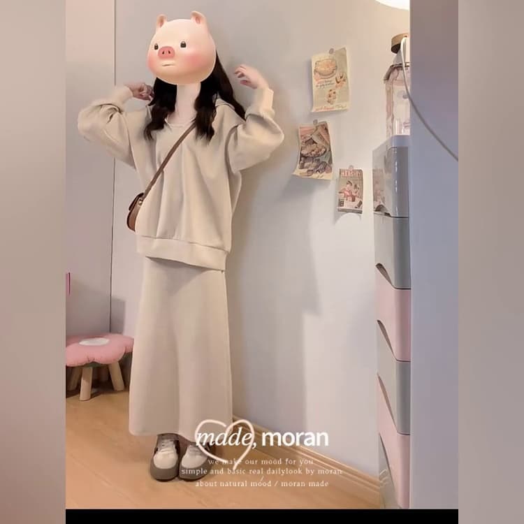사람들 면 빈 가스 층 참나무 늑골 행침 목 V넥 후드 티 스웨터 비틀림 맨위 반신 스커트 캐주얼 투피스 세트 이미지 2