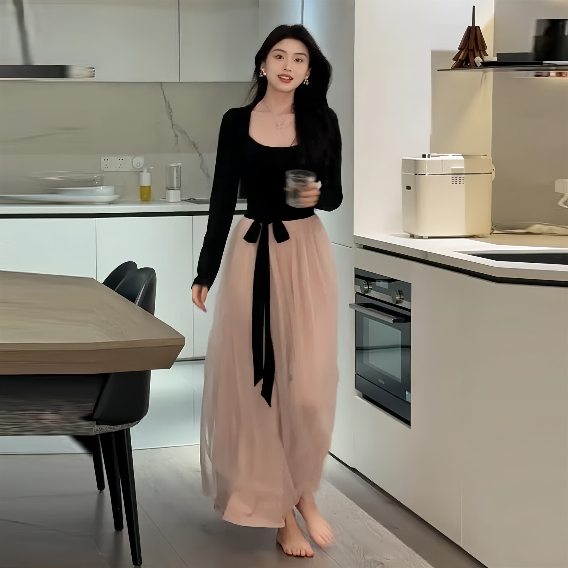 자이언트 잘 생긴 망사 패치워크 긴팔 드레스 아이들 새로운 가을 겨울 관대 한 점잖은 아름다운 롱 스커트
