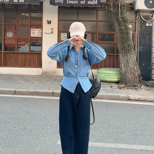 프랑스식 출퇴근 파란색 셔츠 여성 고급 작은 대중 디자인 센스 패션 맨위 다용도 긴팔 셔츠 이미지 2