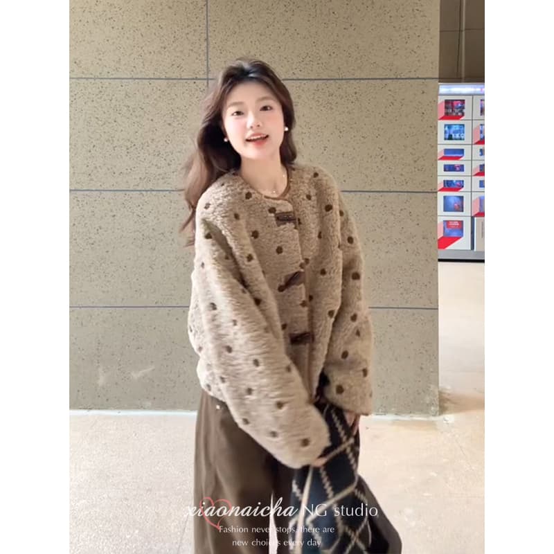 500 그램 양털 플리스 복합 스웨이드 수건 자수 법 하나 패션 두꺼움 맨위 도트 무늬 피모 하나 재킷 이미지 2