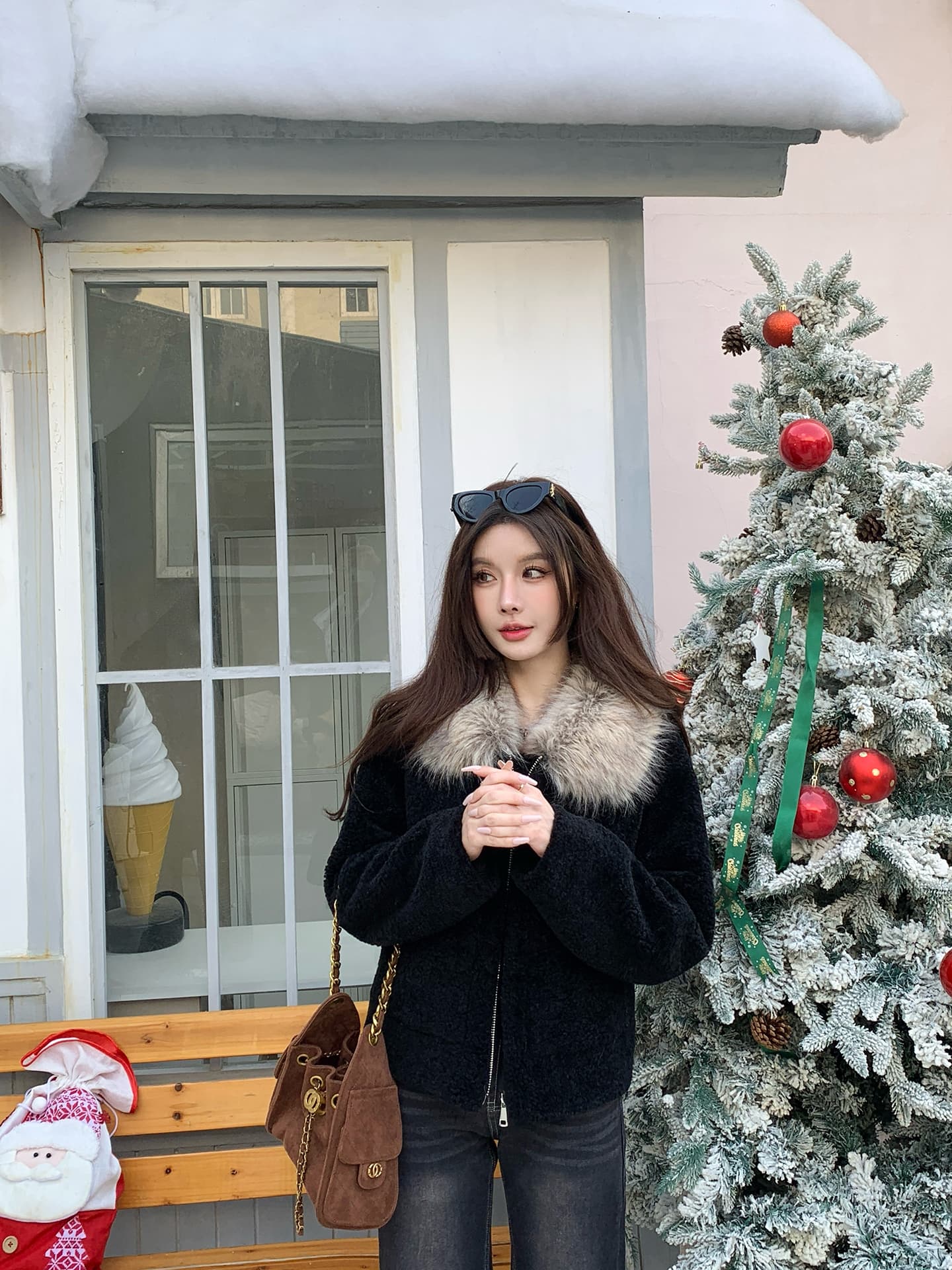 두꺼운 500 그램 양털 플리스 복합 스웨이드 큰 모피 칼라 하나 레트로 여성 가을 피모 하나 모방 양털 맨위 이미지 2