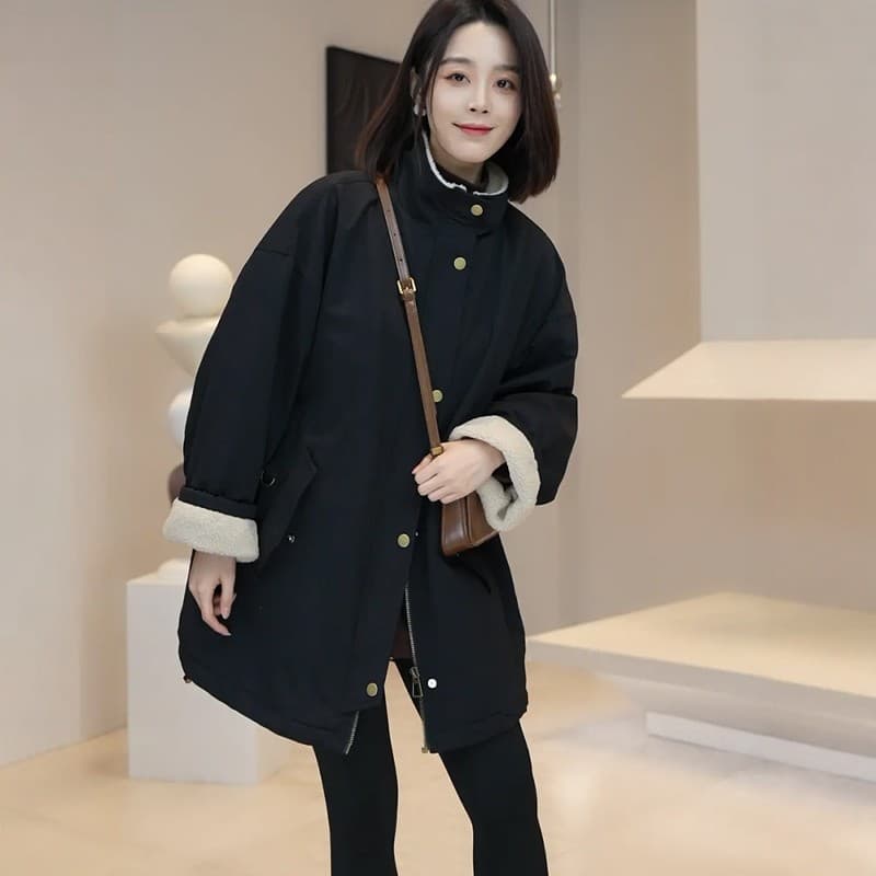 방수 작은 옥스포드 원단 250그램 양털 플리스 네리 한 시즌 새로운 고급 센스 털 벨벳 폴로 칼라 루즈핏 맨위 이미지 4