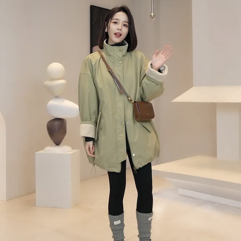 방수 작은 옥스포드 원단 250그램 양털 플리스 네리 한 시즌 새로운 고급 센스 털 벨벳 폴로 칼라 루즈핏 맨위 이미지 5