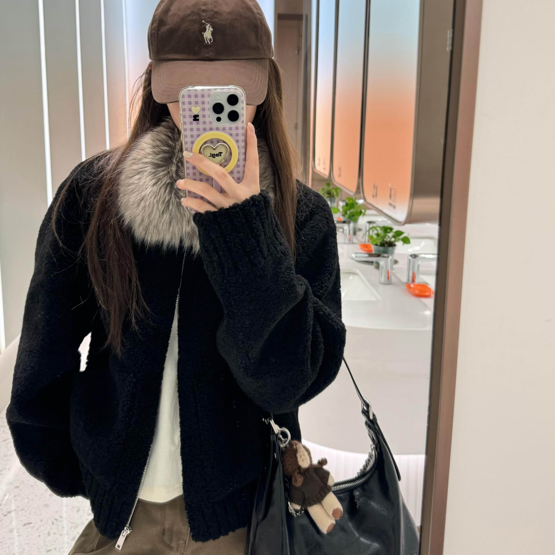 두꺼운 500 그램 양털 플리스 복합 스웨이드 큰 모피 칼라 하나 양털 여성 코트 새로운 두꺼운 검정색 환경 보호 이미지 2