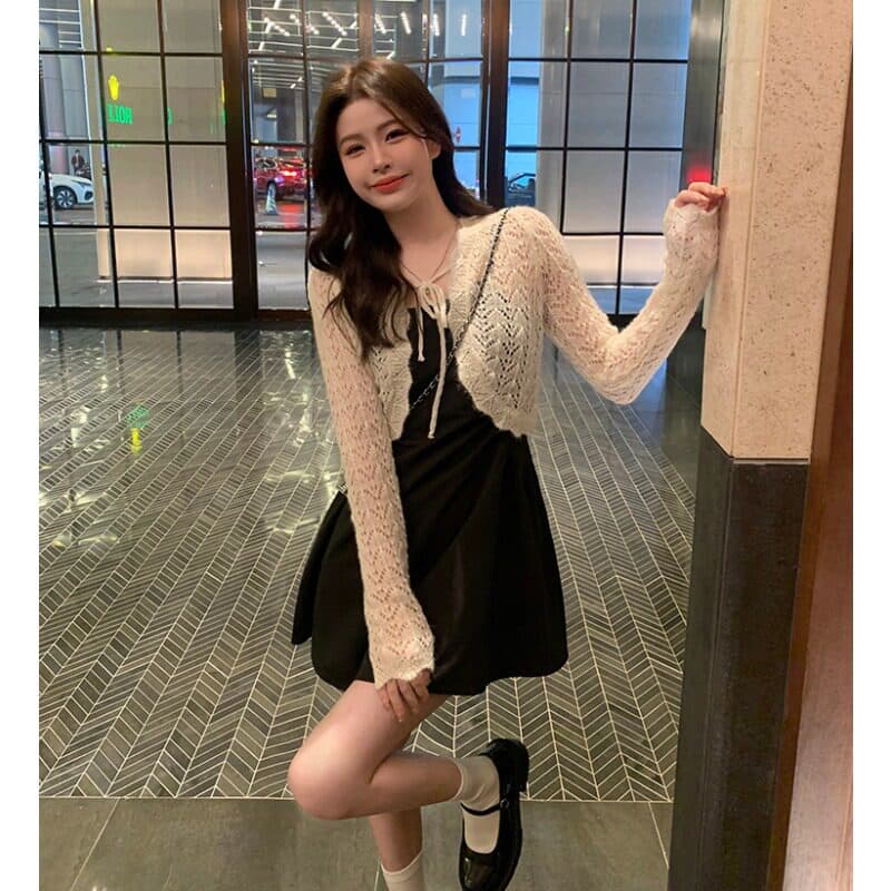 프랑스식 디자인 센스 주름 검정색 슬립 드레스 봄 여름 새로운 지방 mm 하이웨이스트 슬림해 보이는 바지 스커트 이미지 3