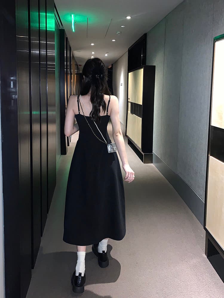 프랑스식 디자인 센스 주름 검정색 슬립 드레스 봄 여름 새로운 지방 mm 하이웨이스트 슬림해 보이는 바지 스커트 상세 이미지 17