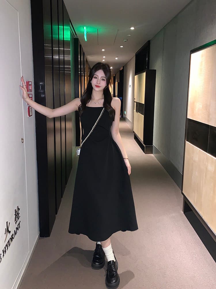 프랑스식 디자인 센스 주름 검정색 슬립 드레스 봄 여름 새로운 지방 mm 하이웨이스트 슬림해 보이는 바지 스커트 상세 이미지 18