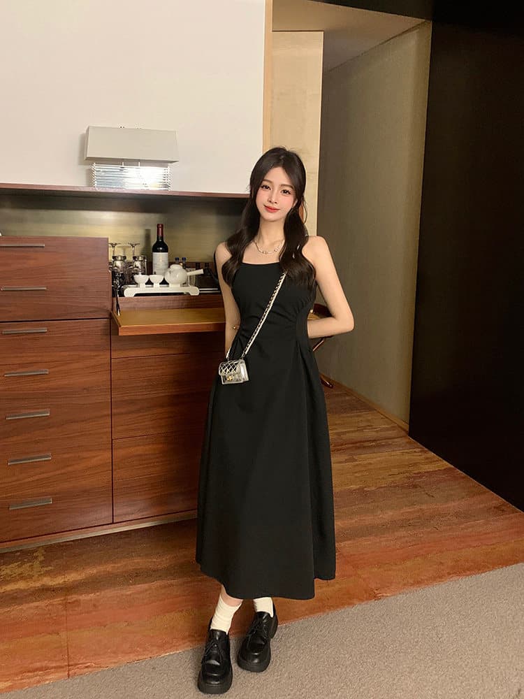 프랑스식 디자인 센스 주름 검정색 슬립 드레스 봄 여름 새로운 지방 mm 하이웨이스트 슬림해 보이는 바지 스커트 상세 이미지 22