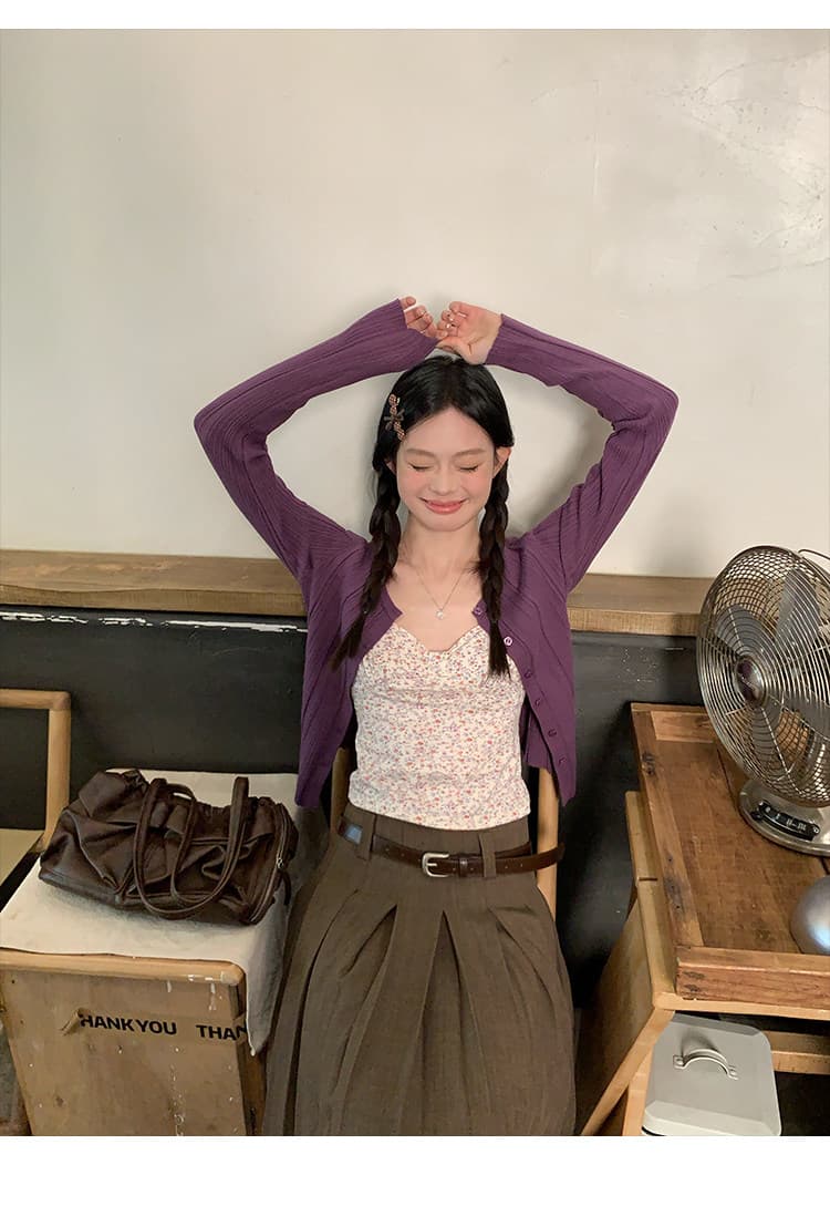 송 긍정적 인 En 보라색 꽃무늬 슬립 여성 이른 봄 새로운 한 부서 몸매 가꾸기 쇼트 스타일 다용도 패션 쇼트 스타일 핫걸 맨위 상세 이미지 13