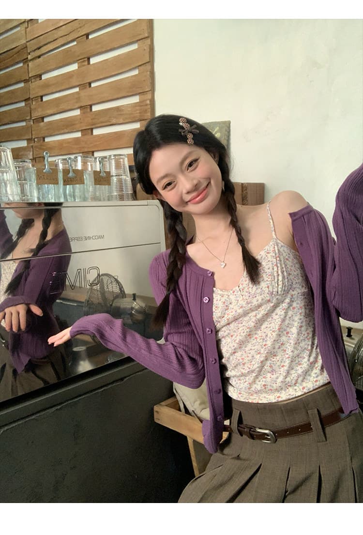 송 긍정적 인 En 보라색 꽃무늬 슬립 여성 이른 봄 새로운 한 부서 몸매 가꾸기 쇼트 스타일 다용도 패션 쇼트 스타일 핫걸 맨위 상세 이미지 15