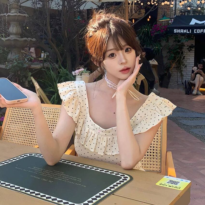 한 부서 새로운 작은 날다 소매 베이비 칼라 도트 무늬 드레스 여름 작은 키 배 모양 몸 프랑스식 치마 이미지 2