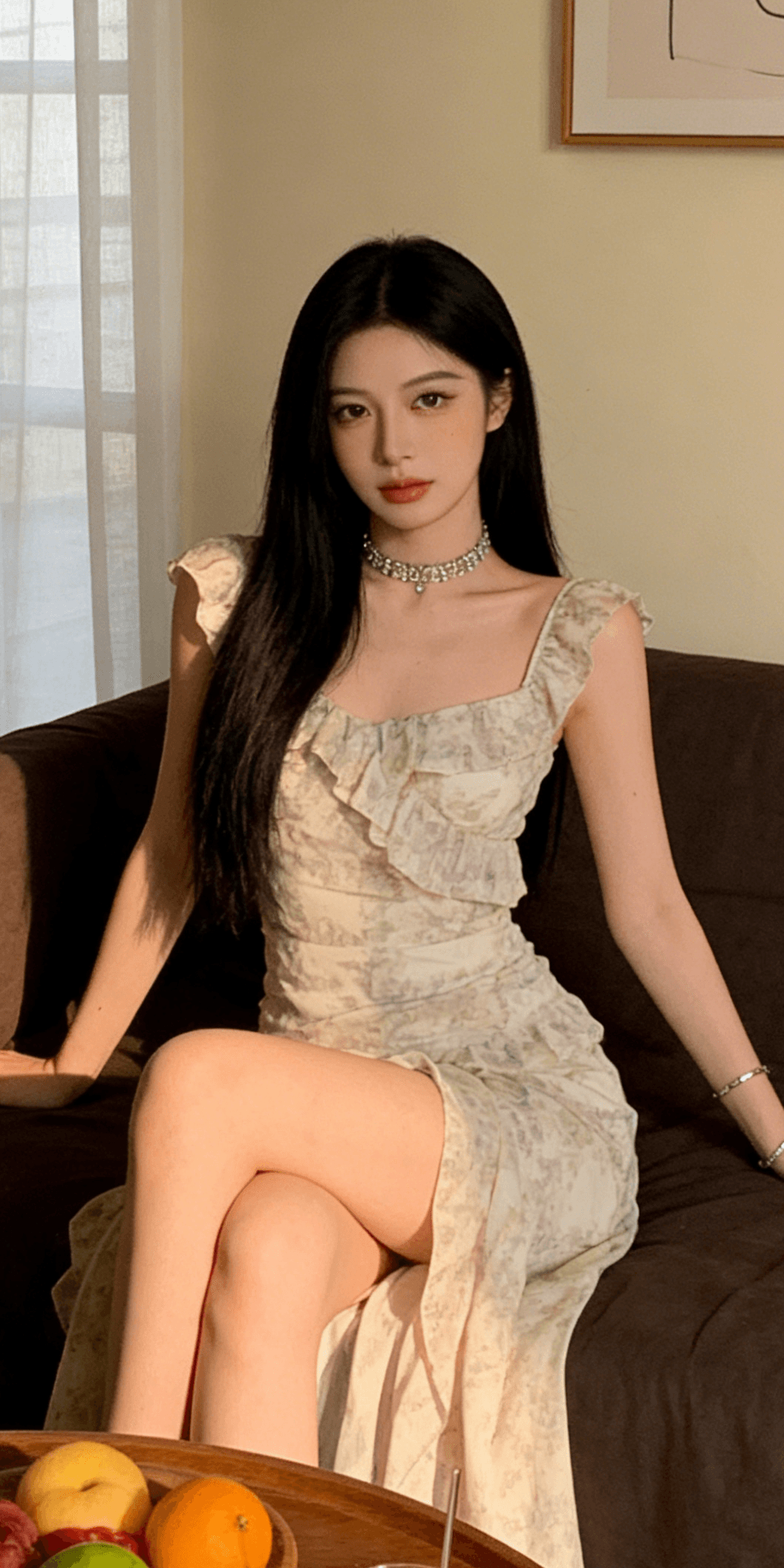 디자인 센스 작은 대중 품격 새로운 새로운 중식 잉크 페인팅 부드러운 휴가 바람 캐주얼 민소매 오프숄더 슬립 드레스 상세 이미지 2
