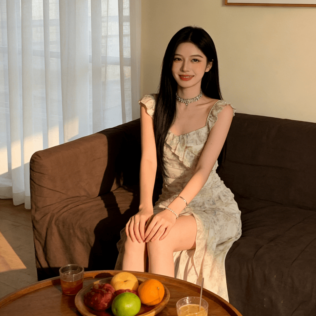 디자인 센스 작은 대중 품격 새로운 새로운 중식 잉크 페인팅 부드러운 휴가 바람 캐주얼 민소매 오프숄더 슬립 드레스 상세 이미지 3