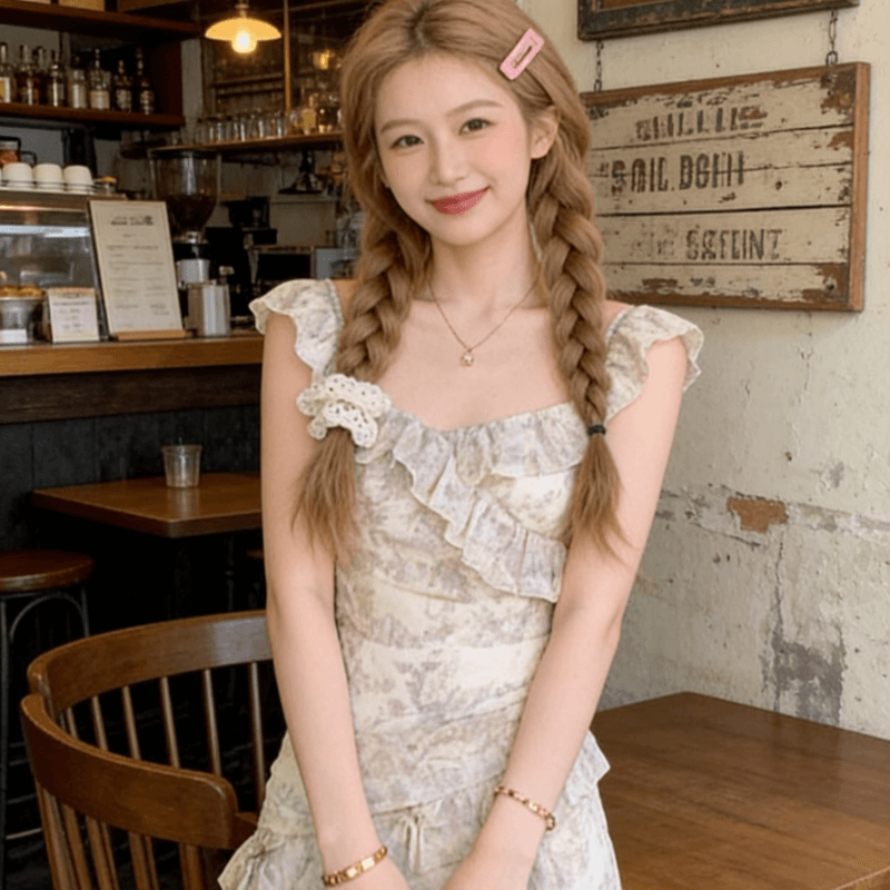높음 비틀림 쉬폰 벨트 네리 있음 지퍼 순수한 욕망 바람 수묵화 슬립 드레스 프릴 펌프 Pleat 허리 수축 슬림해 보이는 미니 스커트 이미지 3