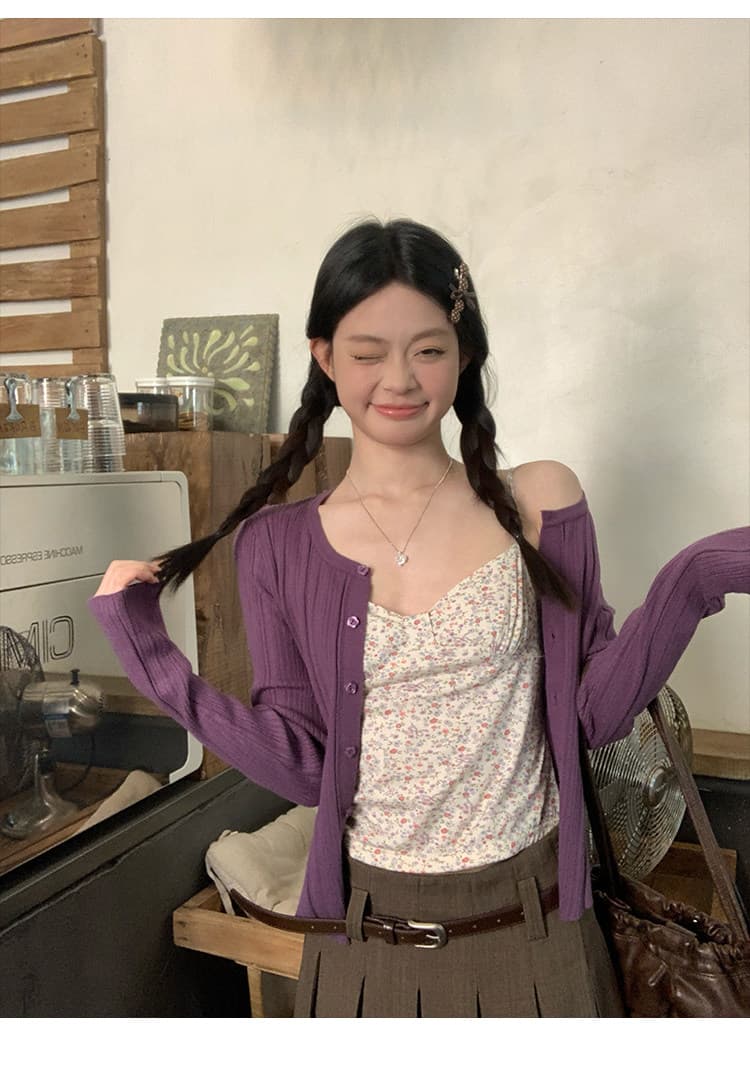 송 긍정적 인 En 보라색 꽃무늬 슬립 여성 이른 봄 새로운 한 부서 몸매 가꾸기 쇼트 스타일 다용도 패션 쇼트 스타일 핫걸 맨위 상세 이미지 7