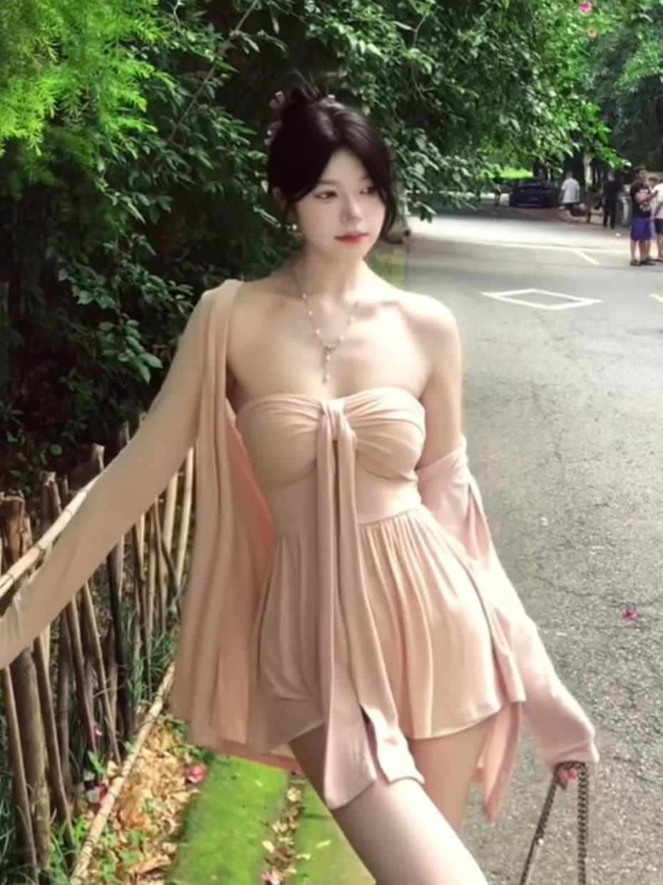 작은 키 착용 가져 가라. 전체 집합 여름 달콤한 핫걸 순수한 욕망 카디건 코트 튜브탑 점프 슈트 치마 투피스 슈트 여성 상세 이미지 5