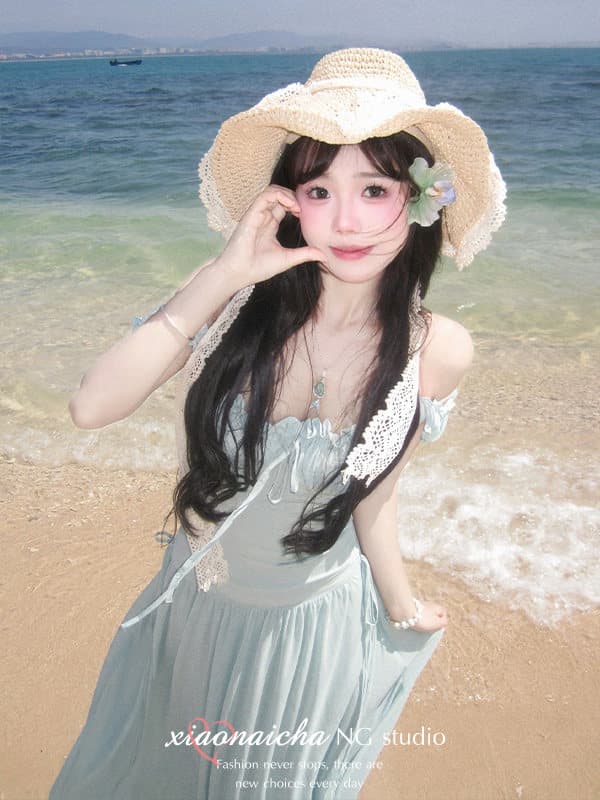 망사 해변가 휴가 여성 드레스 여름 섬 광장 칼라 품격 치마 상세 이미지 2
