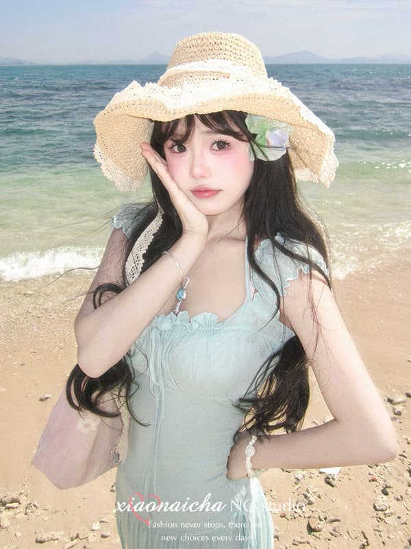 망사 해변가 휴가 여성 드레스 여름 섬 광장 칼라 품격 치마 상세 이미지 3