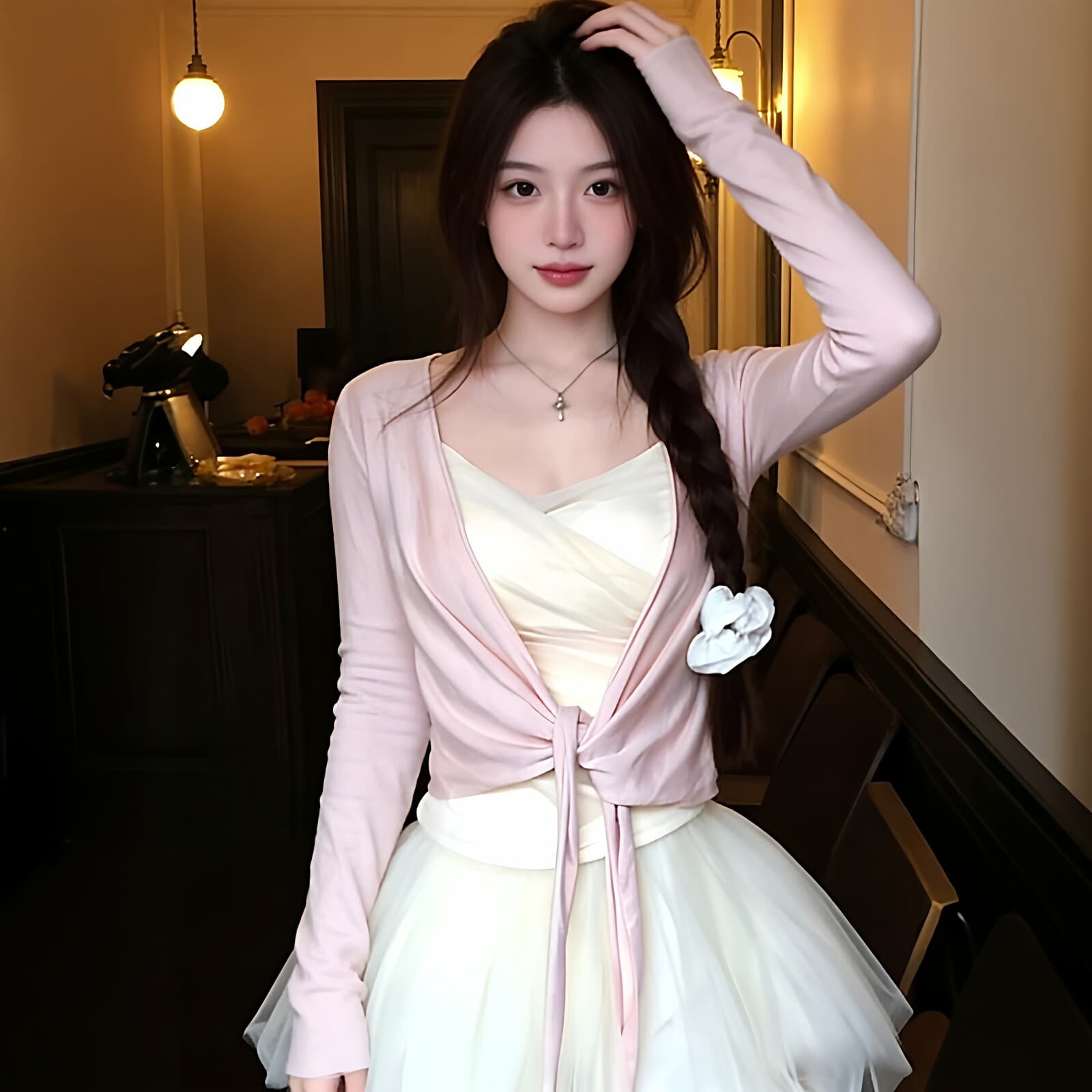 한 부서 부드러운 바람 캐미솔 스트랩 오픈 가디건 여성 새로운 봄 새로운 몸매 가꾸기 슬림해 보이는 디자인 센스 맨위