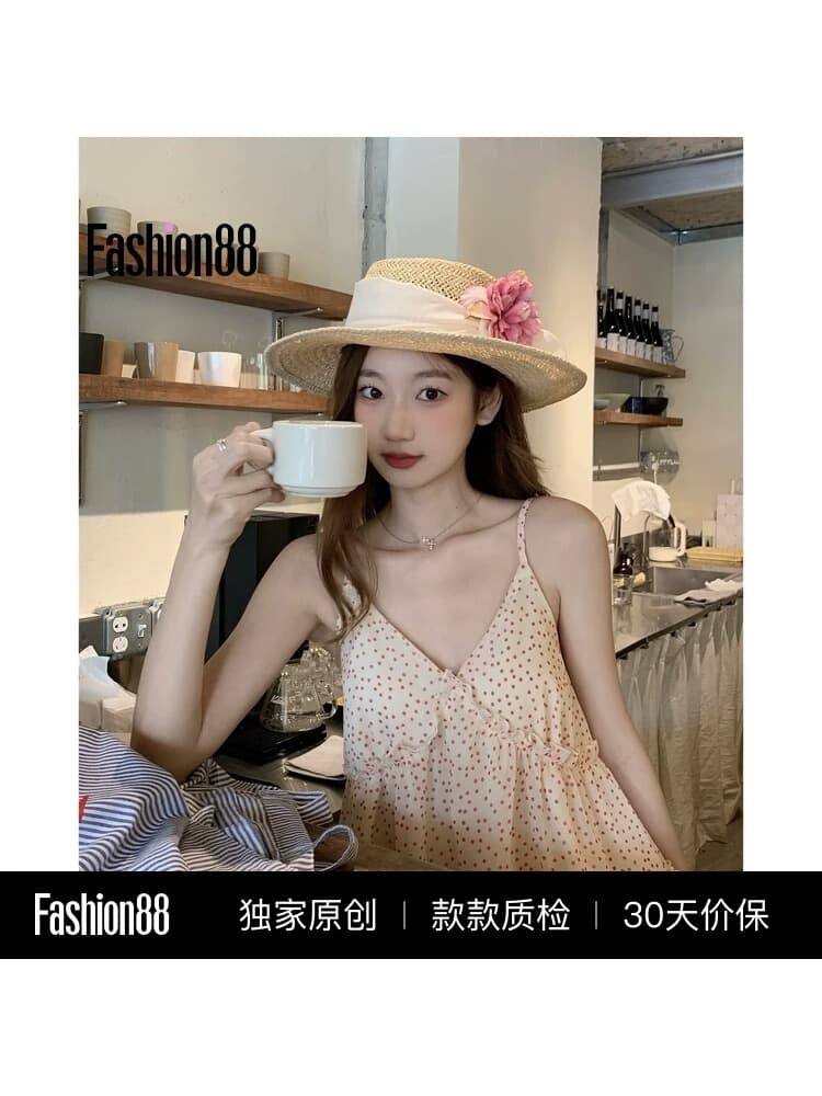 주간 실크 원단 네리 명중 가져 가라. 도트 무늬 케이크 연꽃 잎 레이스 캐미솔 디자인 센스 소녀 첨부 된 의류 상세 이미지 2
