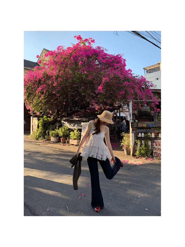 주간 실크 원단 네리 명중 가져 가라. 캐주얼 바람 도트 무늬 슬립 여성 V넥 레이스 순수한 욕망 센스 한 마디 맨위 이미지 3
