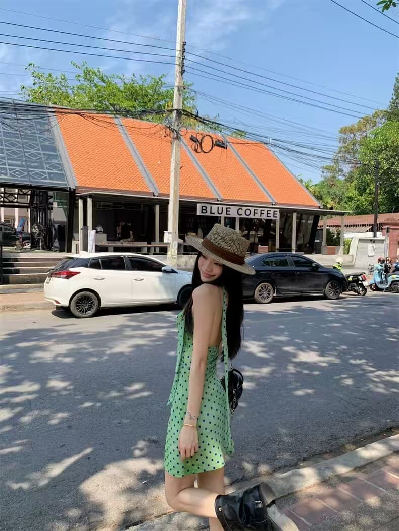 폴리 에스터 인터넷 원단 네리 프랑스식 레트로 고급 센스 리본 도트 무늬 여성 드레스 여름 허리 수축 슬림해 보이는 타이트 스커트 상세 이미지 8