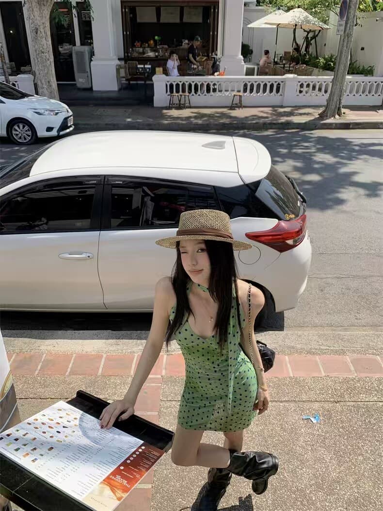 폴리 에스터 인터넷 원단 네리 프랑스식 레트로 고급 센스 리본 도트 무늬 여성 드레스 여름 허리 수축 슬림해 보이는 타이트 스커트 상세 이미지 13