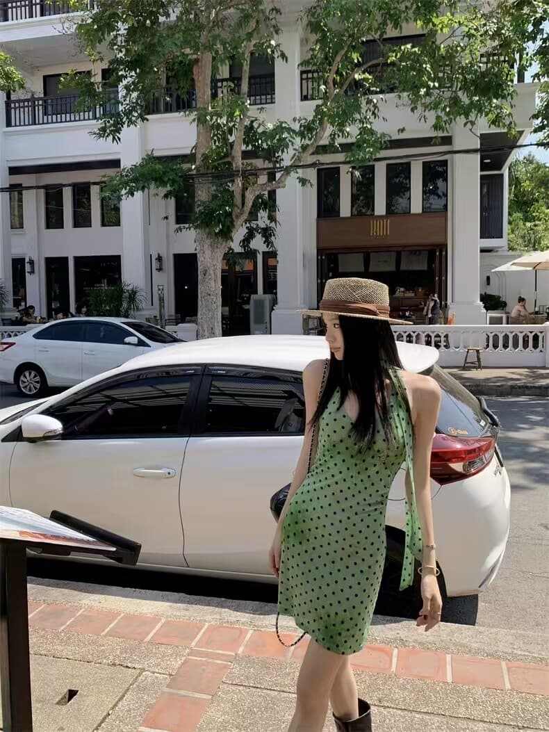 폴리 에스터 인터넷 원단 네리 프랑스식 레트로 고급 센스 리본 도트 무늬 여성 드레스 여름 허리 수축 슬림해 보이는 타이트 스커트 상세 이미지 15