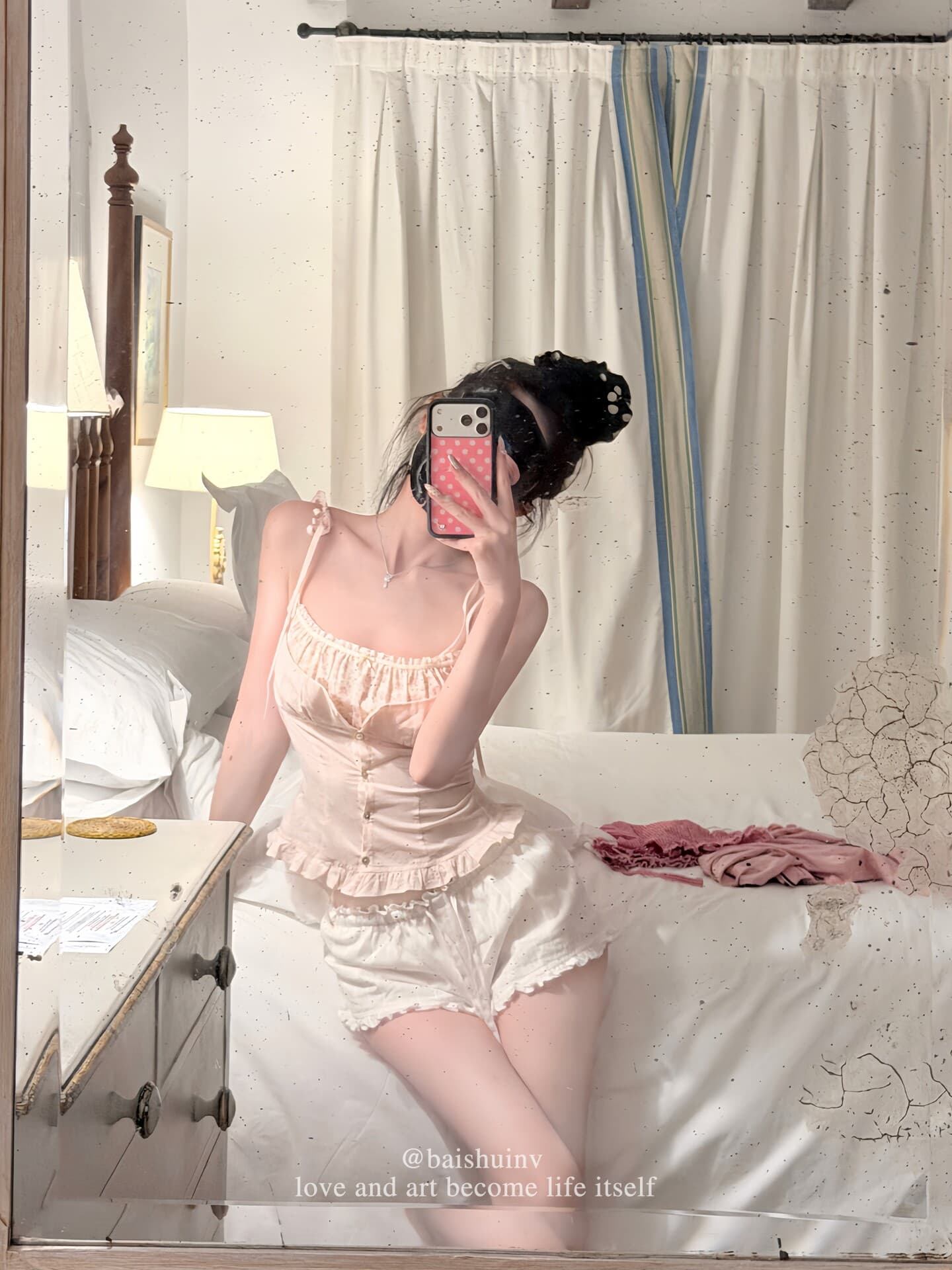 모방 주간 실크 원단 레이스 레이스 페이크 레이어드 꽃무늬 쇼트 스타일 캐미솔 여름 발레 바람 상세 이미지 10