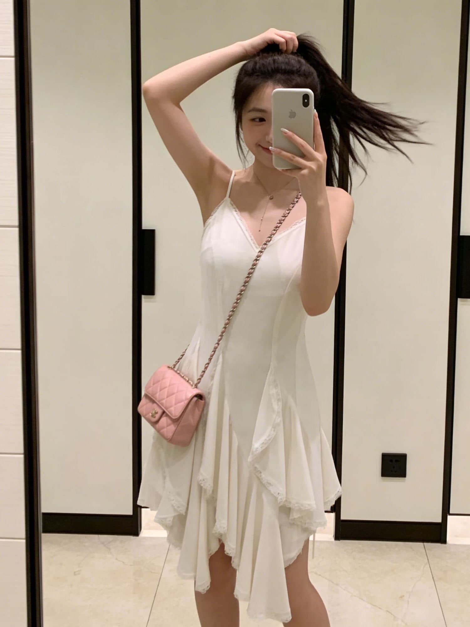 두꺼운 쉬폰 원단 네리 프랑스식 작은 샤넬 스타일 빛 럭셔리 세련된 명문 여성 바람 Tulle 레이스 슬립 드레스 상세 이미지 3