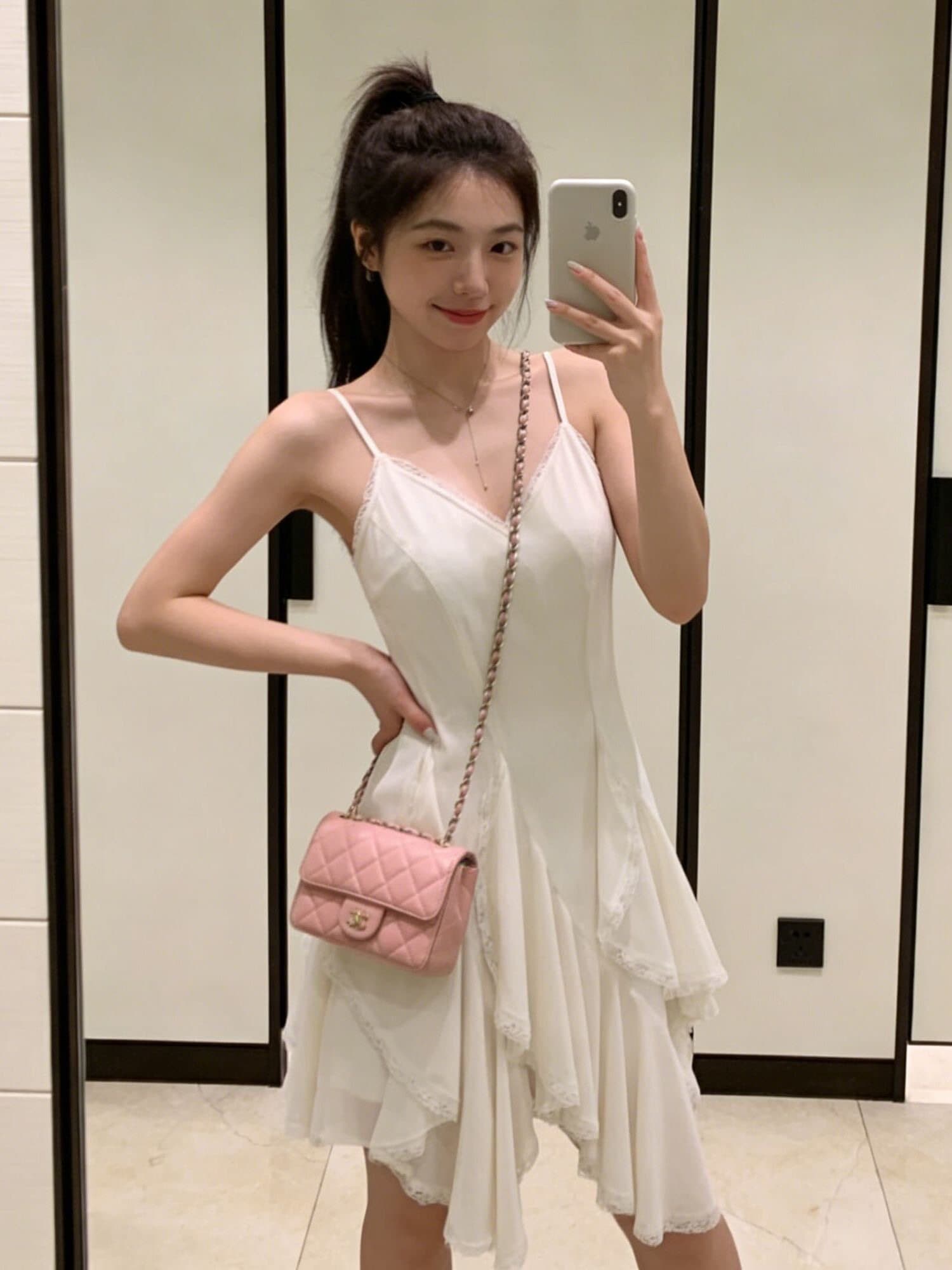 두꺼운 쉬폰 원단 네리 프랑스식 작은 샤넬 스타일 빛 럭셔리 세련된 명문 여성 바람 Tulle 레이스 슬립 드레스 상세 이미지 6