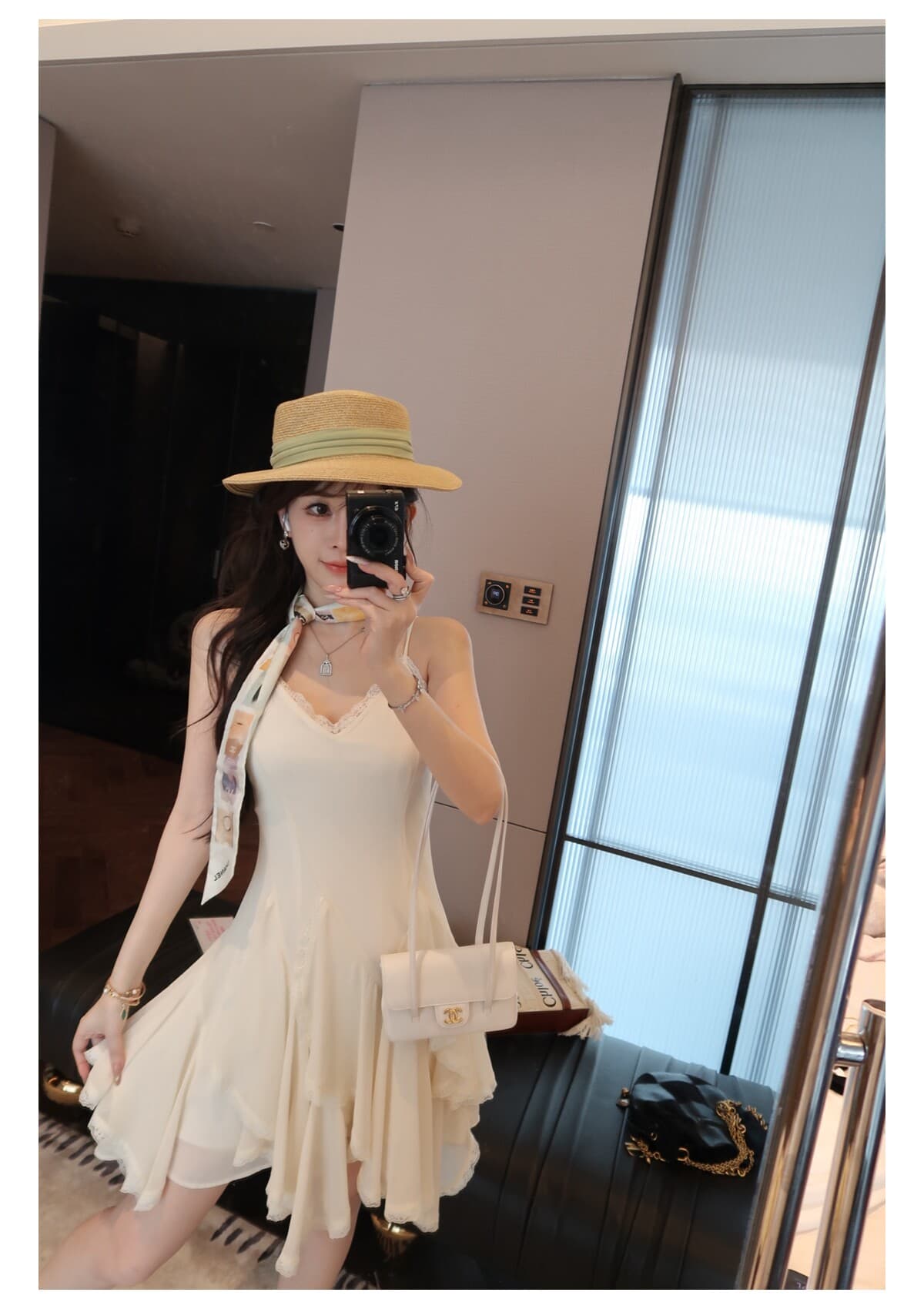 두꺼운 쉬폰 원단 네리 프랑스식 디자인 센스 불규칙 프릴 슬립 미니 스커트 여름 상세 이미지 9