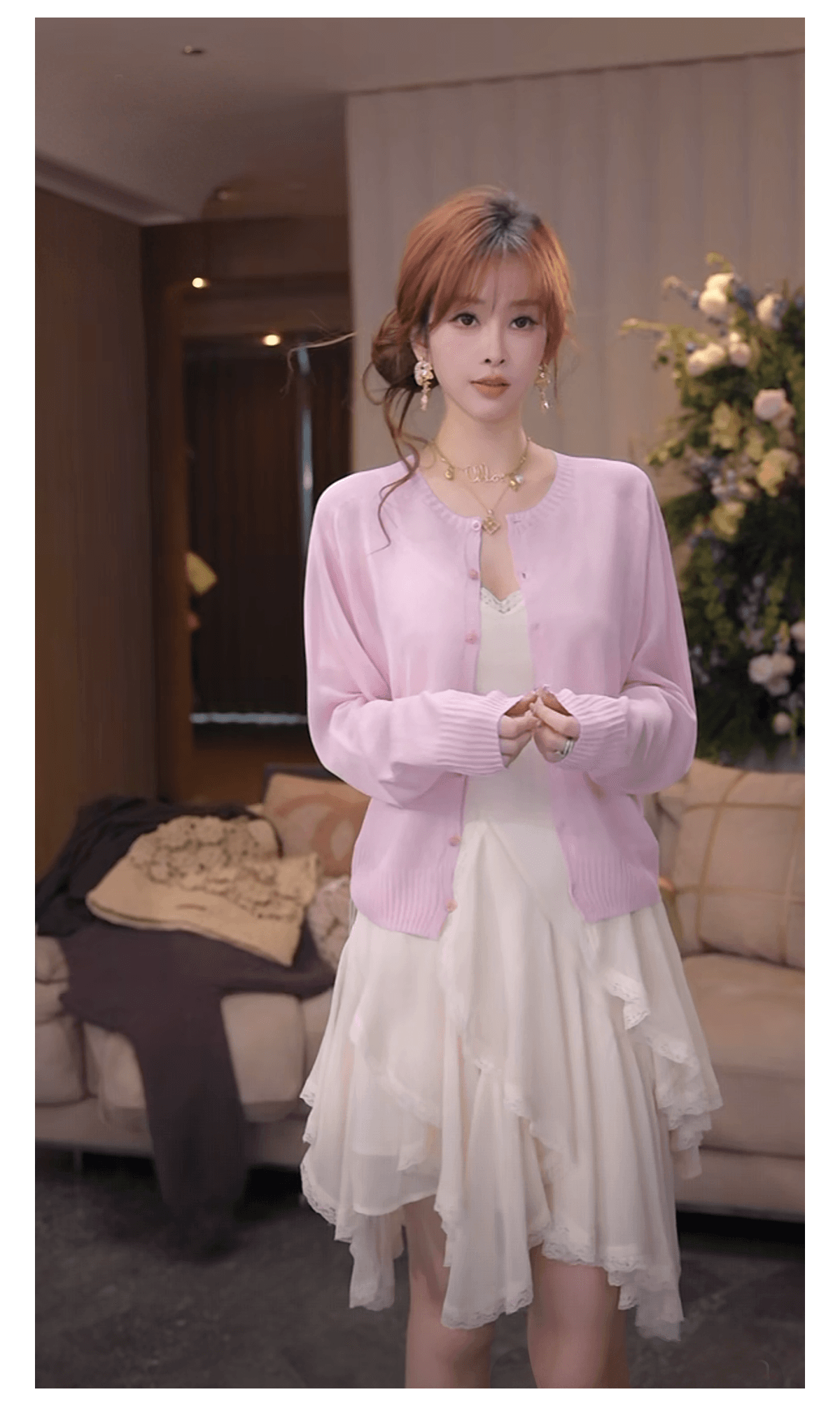 두꺼운 쉬폰 원단 네리 프랑스식 디자인 센스 불규칙 프릴 슬립 미니 스커트 여름 상세 이미지 21