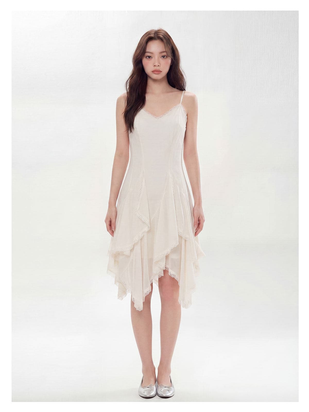 두꺼운 쉬폰 원단 네리 레이스 패치워크 디자인 센스 Tulle 슬립 여성 드레스 몸매 가꾸기 민소매 치마 상세 이미지 5