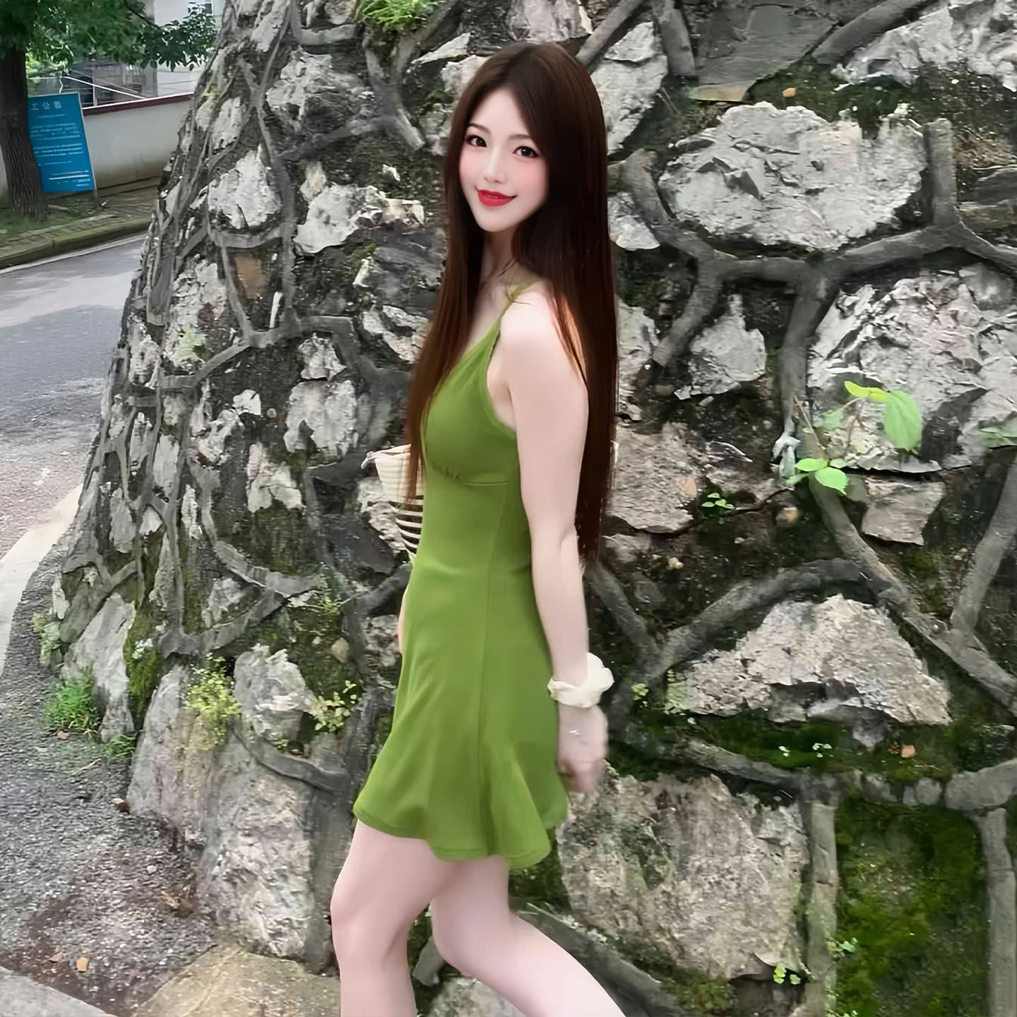 구덩이 기사 자카드 원단 가슴 패드 여름 요일 표시 화이트 버터 과일 녹색 슬립 드레스 핫걸 몸매 가꾸기 쇼트 스타일 타이트 스커트 이미지 4