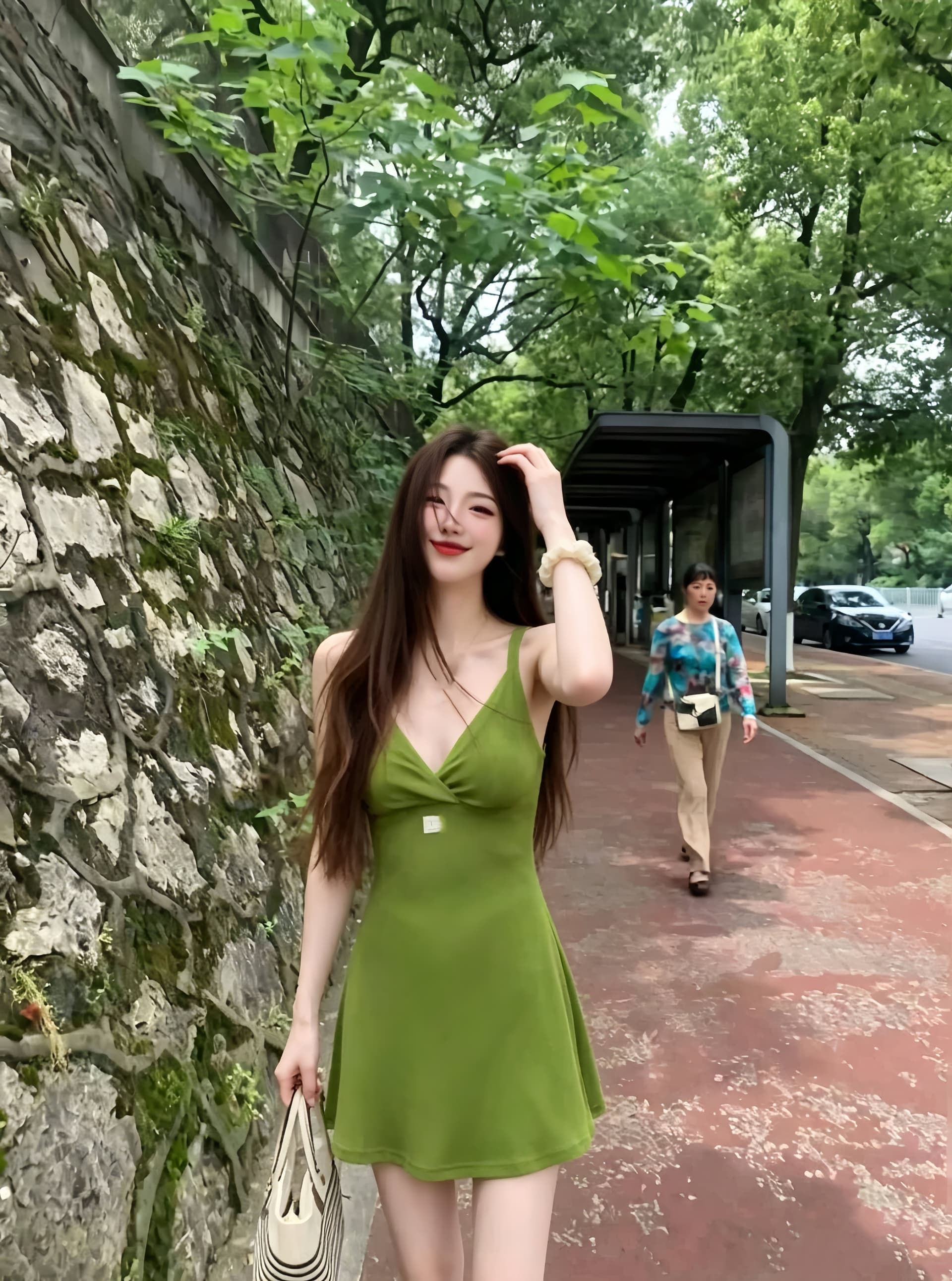 구덩이 기사 자카드 원단 가슴 패드 여름 요일 표시 화이트 버터 과일 녹색 슬립 드레스 핫걸 몸매 가꾸기 쇼트 스타일 타이트 스커트 상세 이미지 5