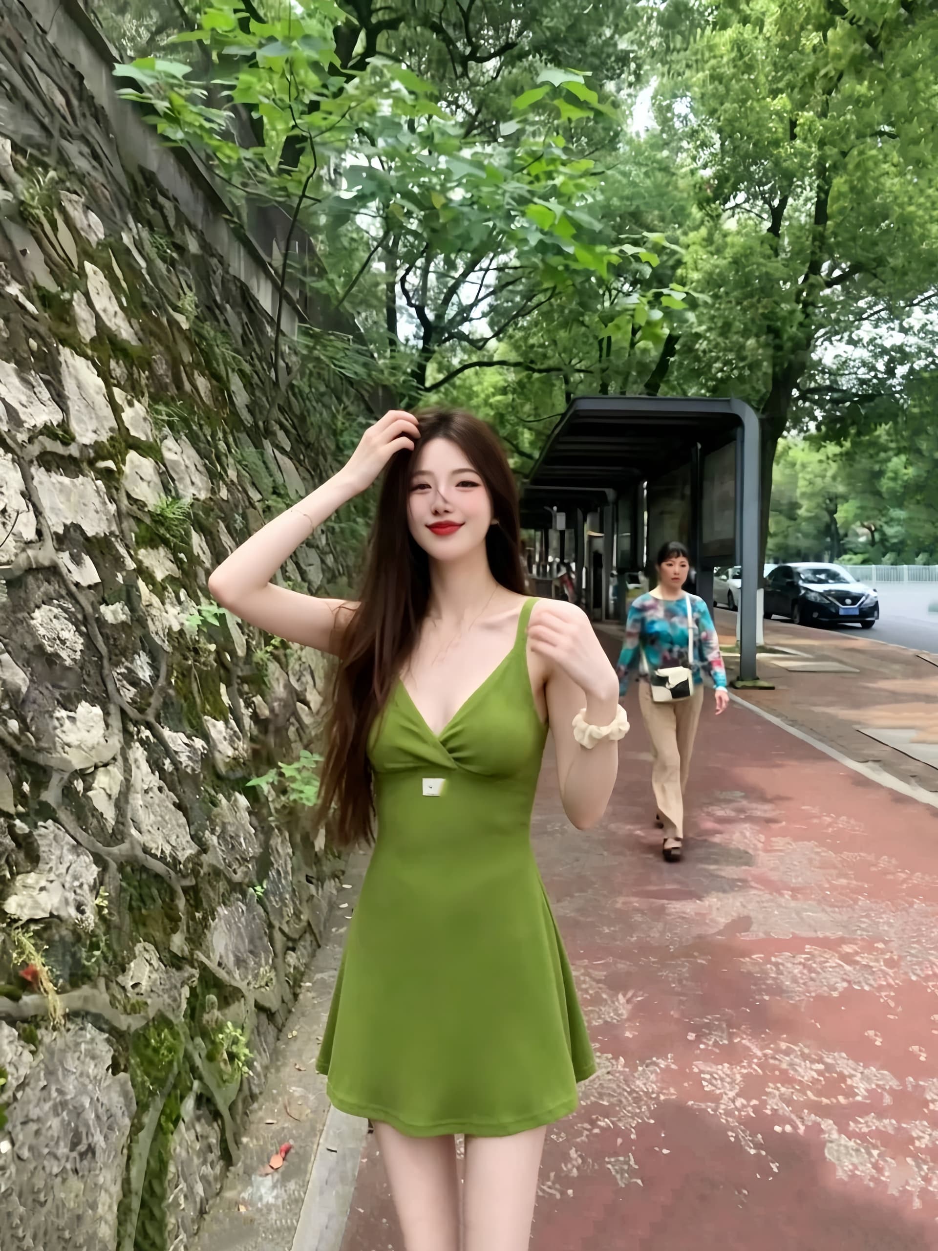 구덩이 기사 자카드 원단 가슴 패드 여름 요일 표시 화이트 버터 과일 녹색 슬립 드레스 핫걸 몸매 가꾸기 쇼트 스타일 타이트 스커트 상세 이미지 7