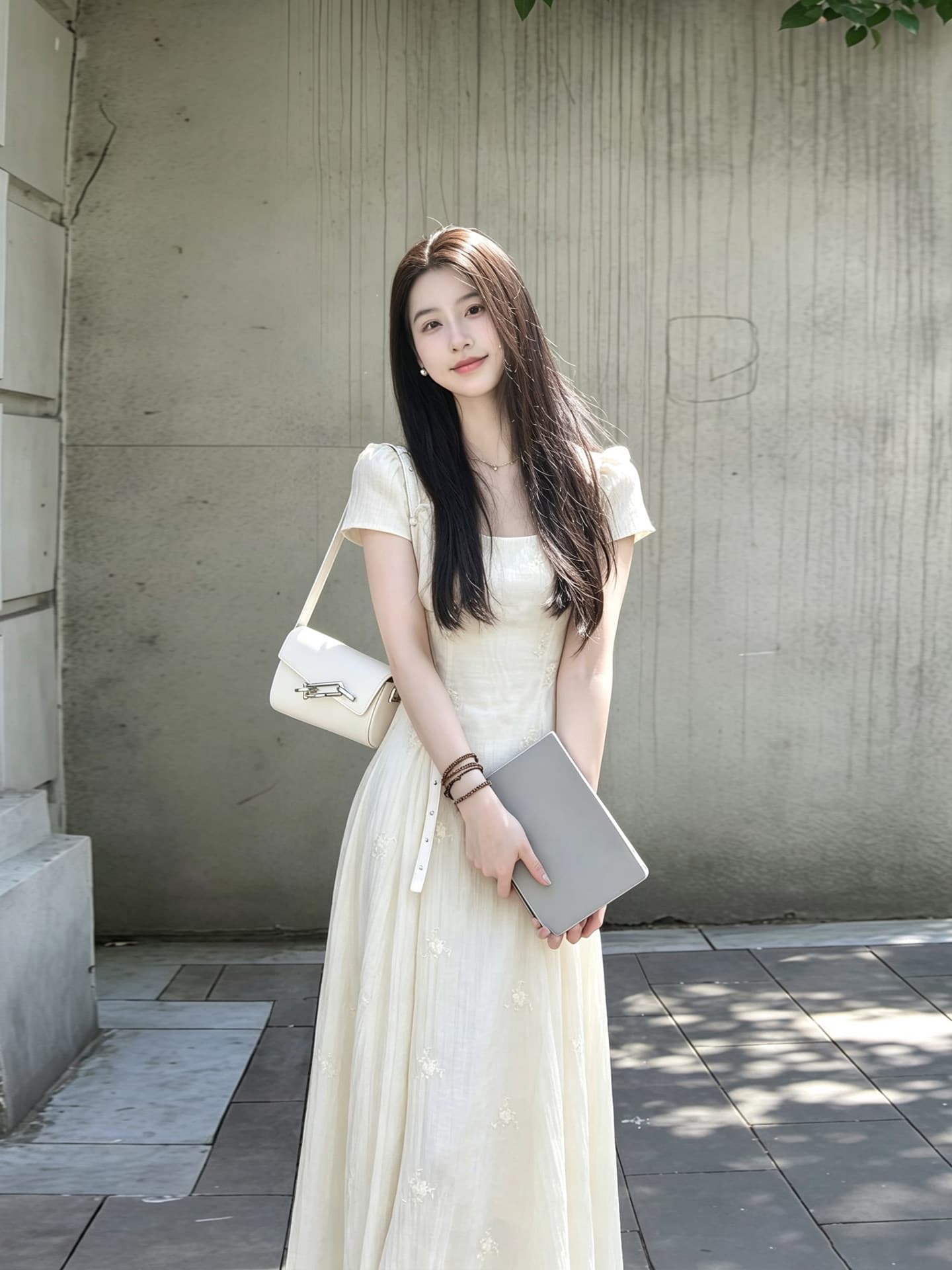 주간 실크 자수 원단 네리 여름 분위기 센스 살구 색상 광장 칼라 3 차원 자수 뒤로 스트랩 롱 코트 치마 상세 이미지 9