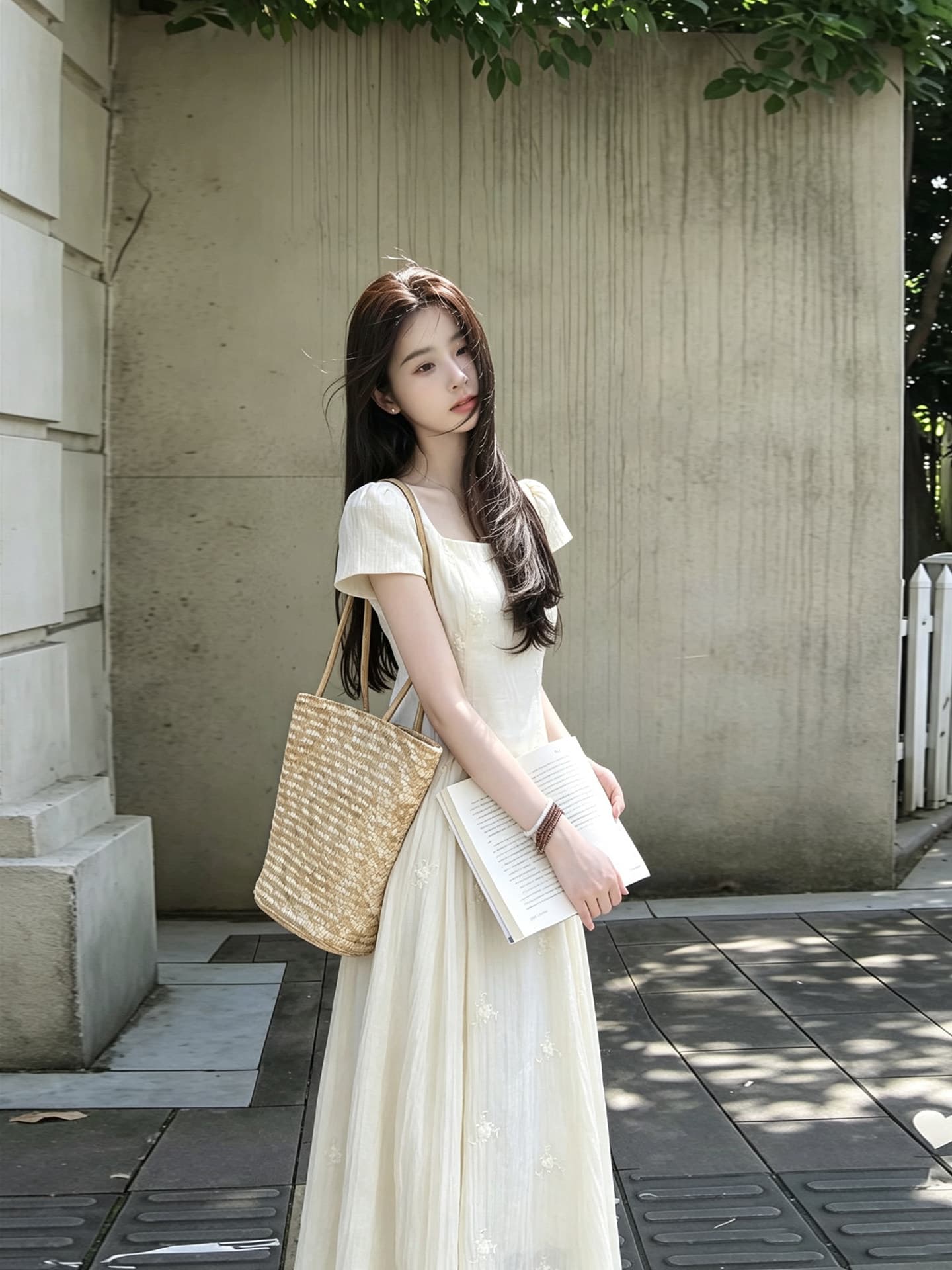 주간 실크 자수 원단 네리 여름 분위기 센스 살구 색상 광장 칼라 3 차원 자수 뒤로 스트랩 롱 코트 치마 상세 이미지 11