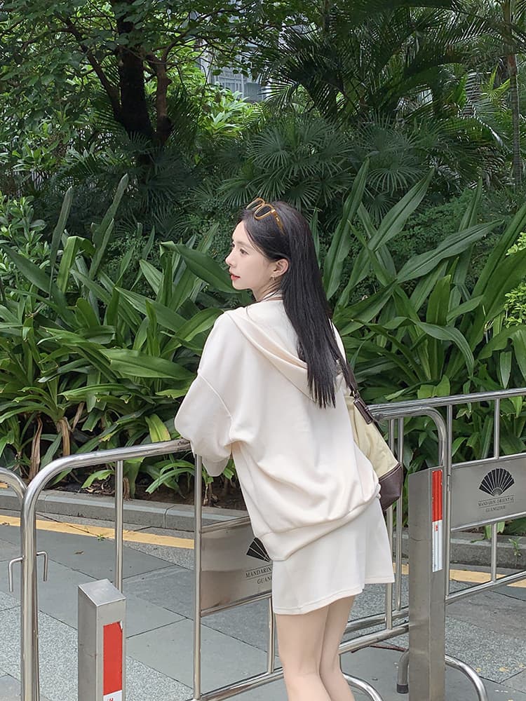 사람들 면 빈 가스 층 참나무 늑골 둘 색상 선택 사항 캐주얼 투피스 세트 v 칼라 행침 목 후드티 반신 스커트 상세 이미지 18