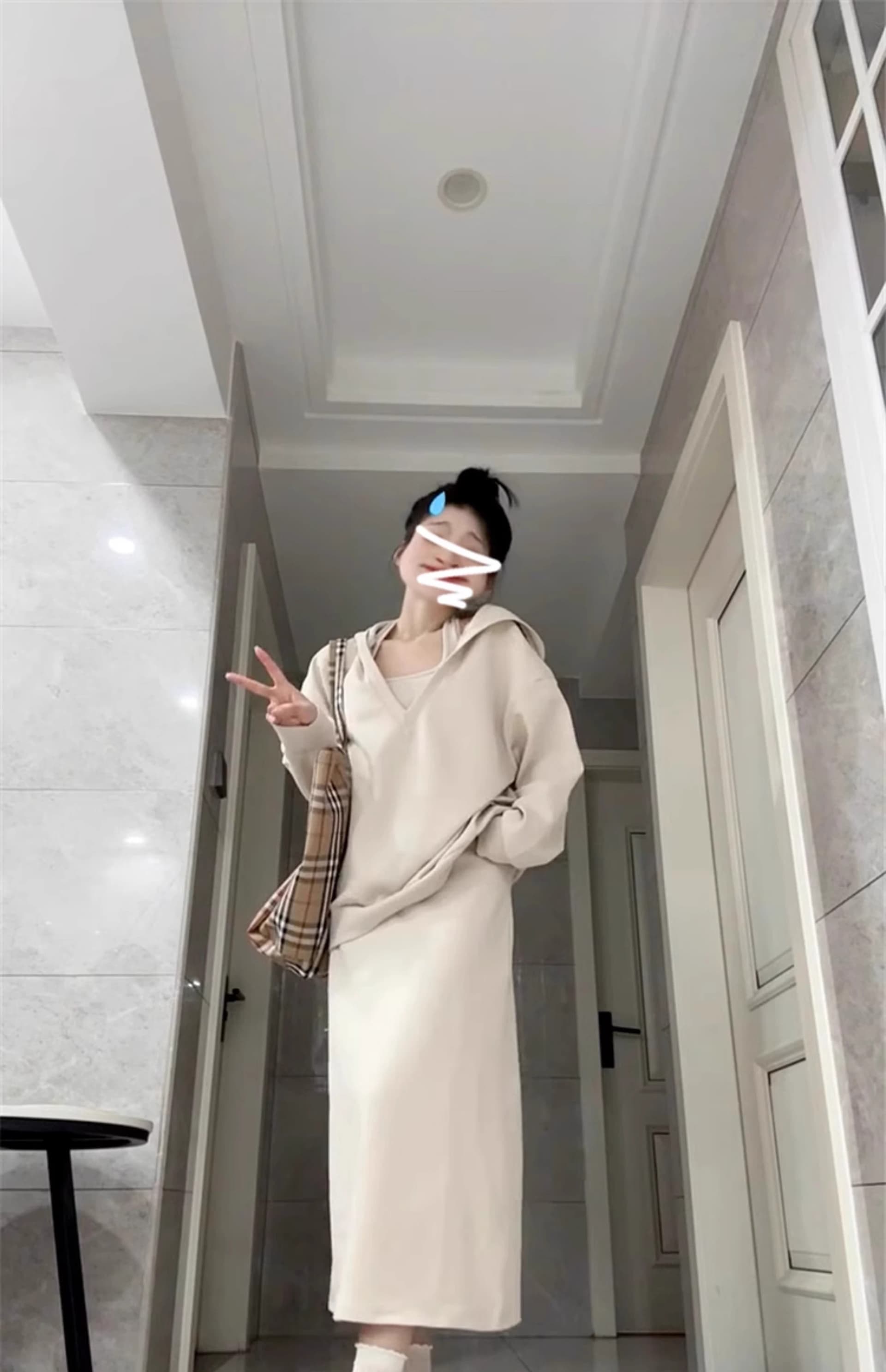 사람들 면 빈 가스 층 참나무 늑골 이른 가을 미니멀리즘 세트 여성 비틀림 후드 맨위 타이트 스커트 반신 스커트 상세 이미지 5