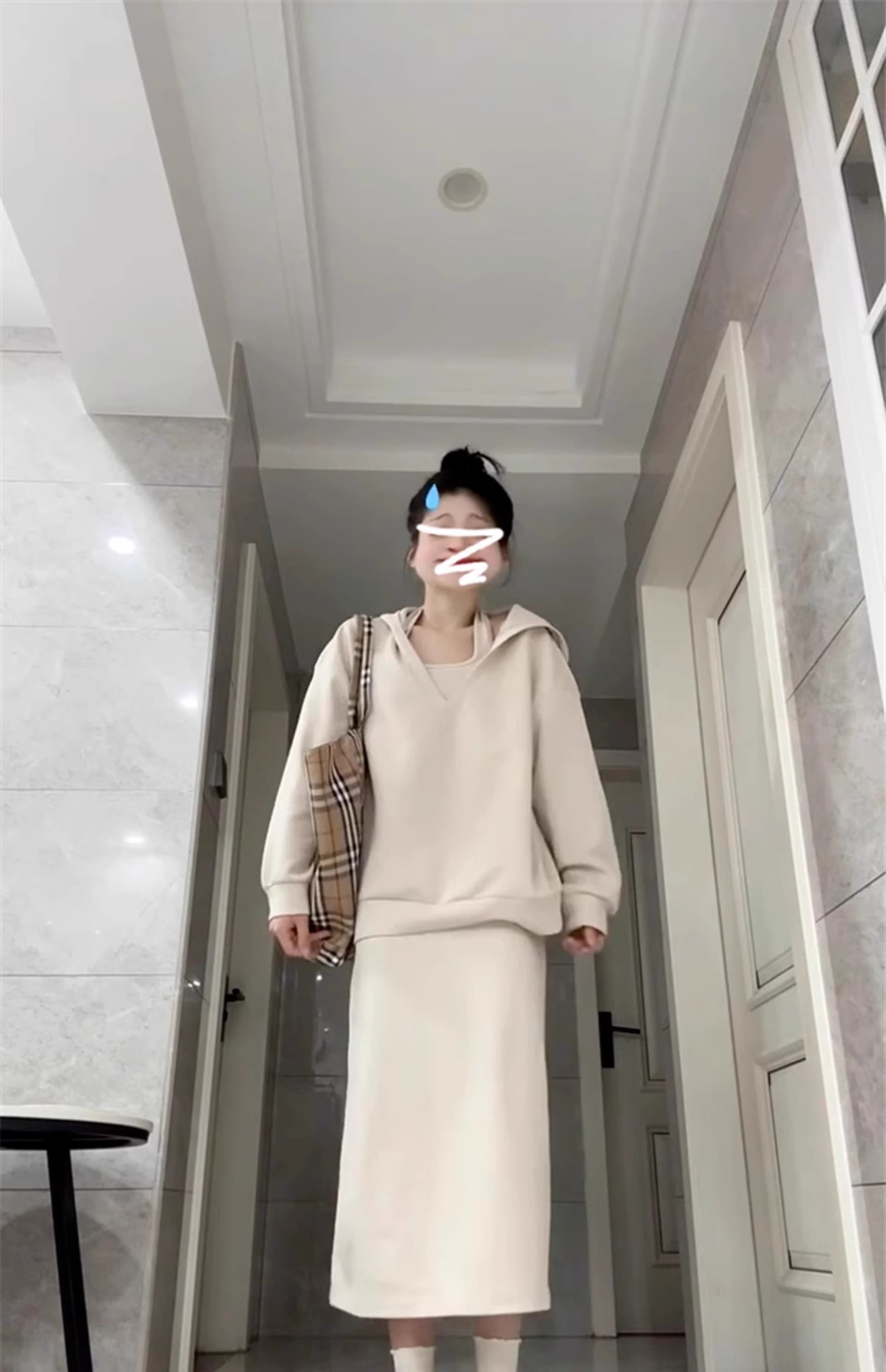 사람들 면 빈 가스 층 참나무 늑골 이른 가을 미니멀리즘 세트 여성 비틀림 후드 맨위 타이트 스커트 반신 스커트 상세 이미지 7