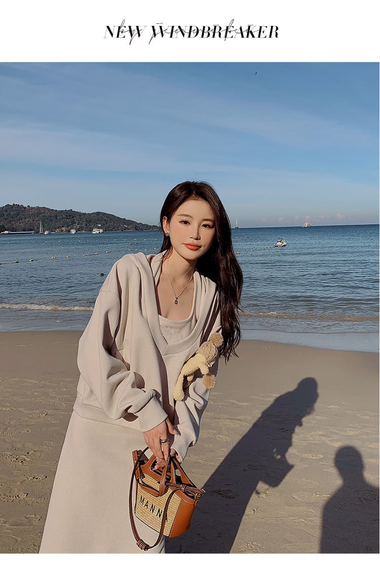 면 빈 가스 층 참나무 늑골 일상 출퇴근 세트 비틀림 후드티 몸매 가꾸기 반신 롱 스커트 여성 의류 상세 이미지 17